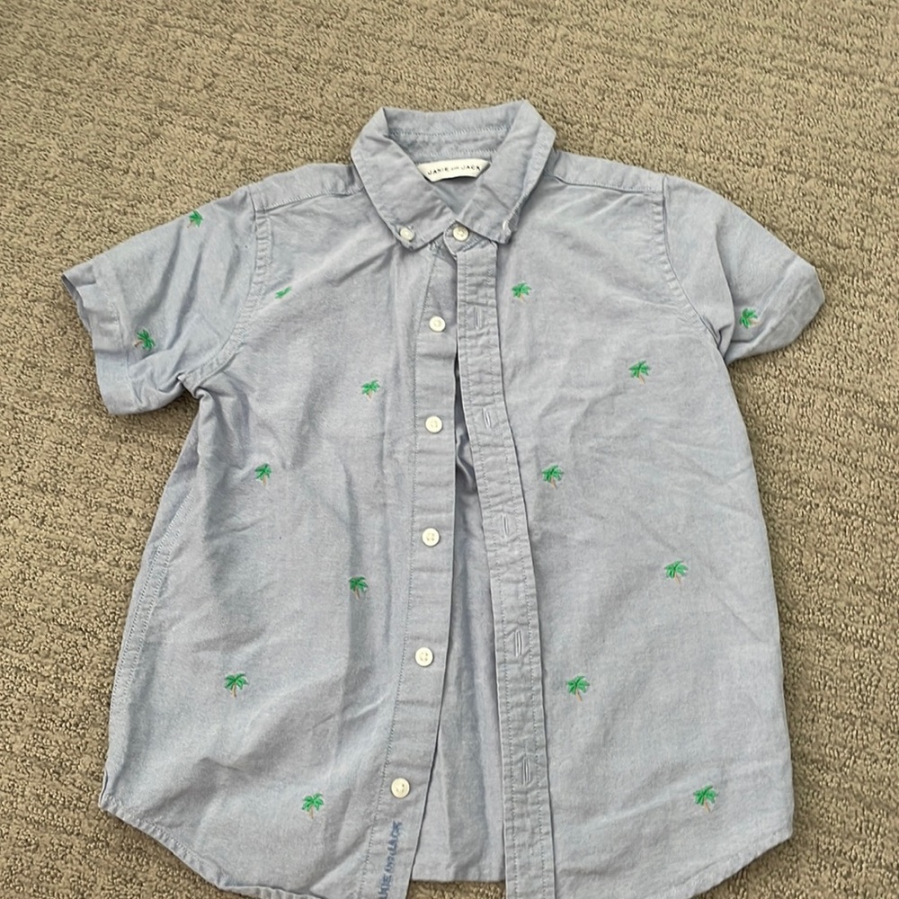 Janie and Jack blue palm tree sz 6 short sleeve shirt boys button down